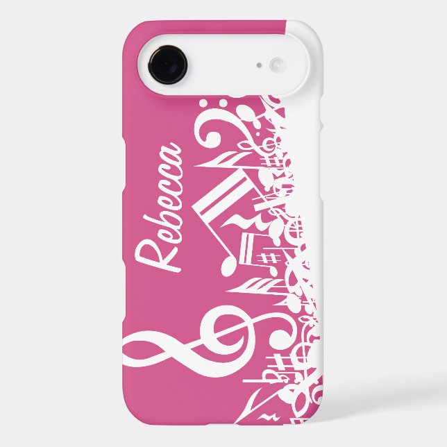 Personalised Musical Notes Hot Pink and White Case-Mate iPhone Case (Back)