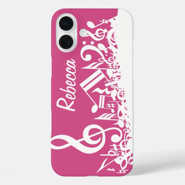 Personalised Musical Notes Hot Pink and White Case-Mate iPhone Case (Back)