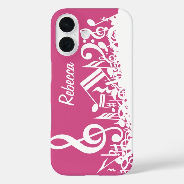 Personalised Musical Notes Hot Pink and White Case-Mate iPhone Case (Back)