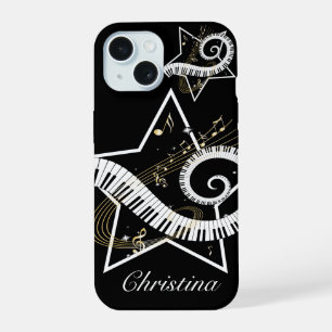 Personalised Musical Star golden notes iPhone 15 Case