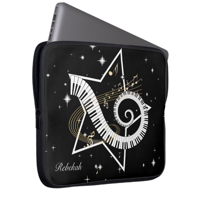 Personalised Musical Star golden notes Laptop Sleeve (Front Right)