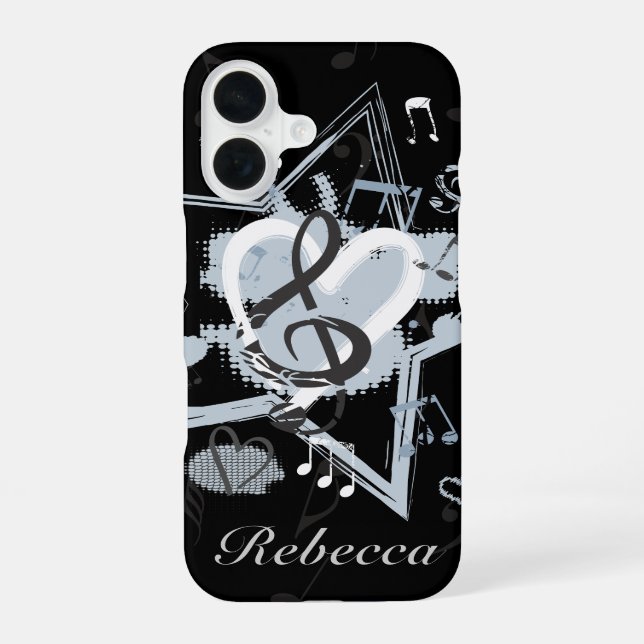 Personalised Musical Star notes designer pattern iPhone 16 Case (Back)