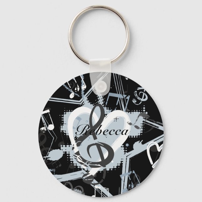 Personalised Musical Star notes designer pattern Key Ring (Front)