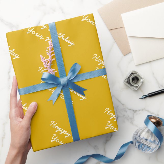 Personalised mustard yellow Birthday Wrapping Paper (Gifting)