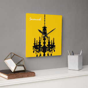 Personalised Mustard Yellow Chandelier Clock