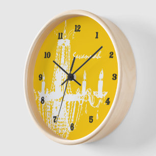 Personalised Mustard Yellow Chandelier Wall Clock