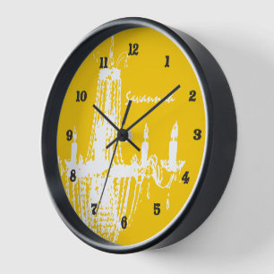 Personalised Mustard Yellow Chandelier Wall Clock