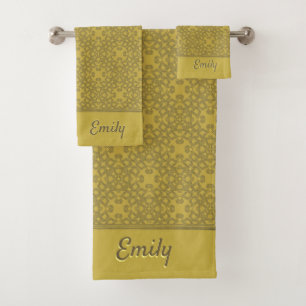 Personalised Mustard Yellow Pattern Bath Towel Set