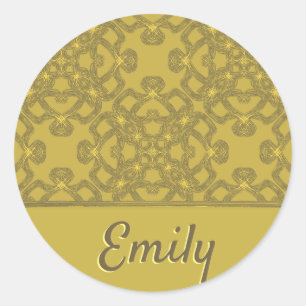 Personalised Mustard Yellow Pattern Classic Round Sticker
