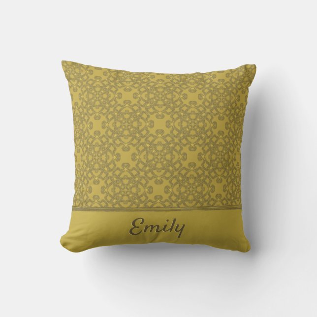 Personalised Mustard Yellow Pattern Cushion (Front)