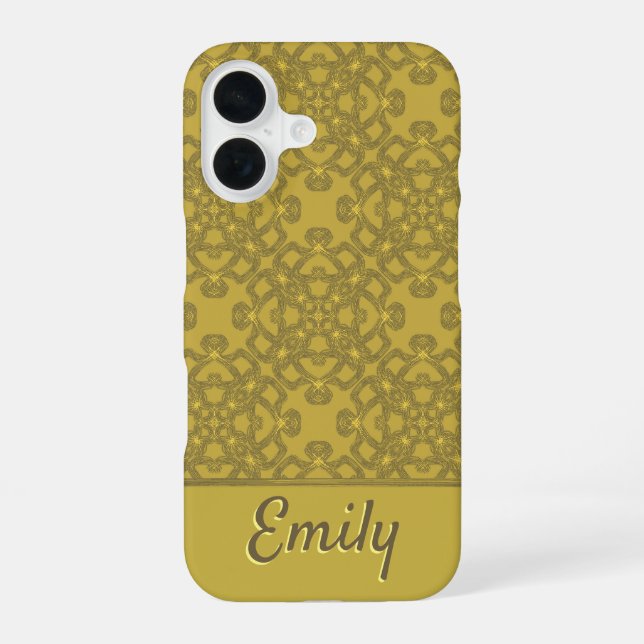 Personalised Mustard Yellow Pattern iPhone 16 Case (Back)
