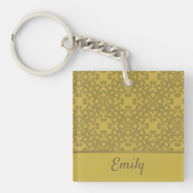 Personalised Mustard Yellow Pattern Key Ring (Front)