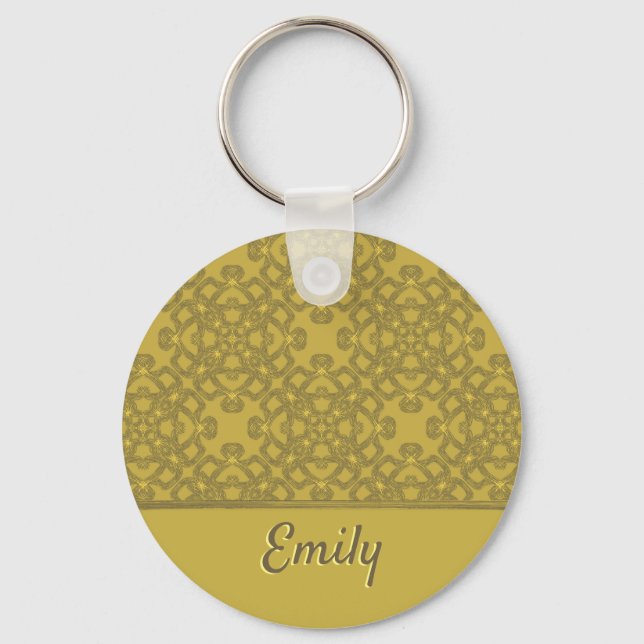 Personalised Mustard Yellow Pattern Key Ring (Front)