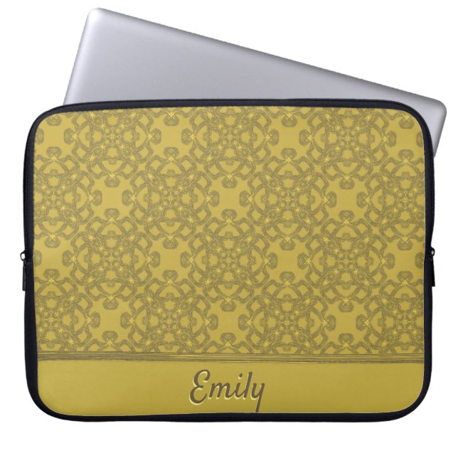 Personalised Mustard Yellow Pattern Laptop Sleeve (Front)