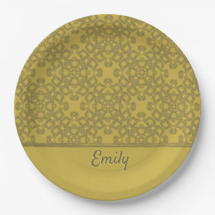 Personalised Mustard Yellow Pattern Paper Plate