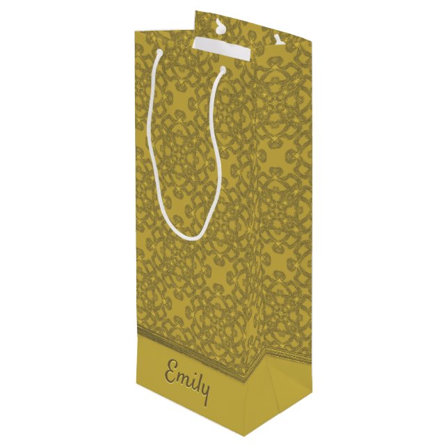 Personalised Mustard Yellow Pattern Wine Gift Bag (Back Angled)