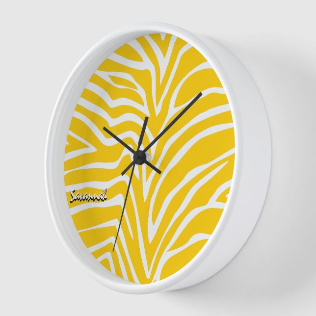 Personalised Mustard Yellow Zebra Any Colour Clock (Angle)