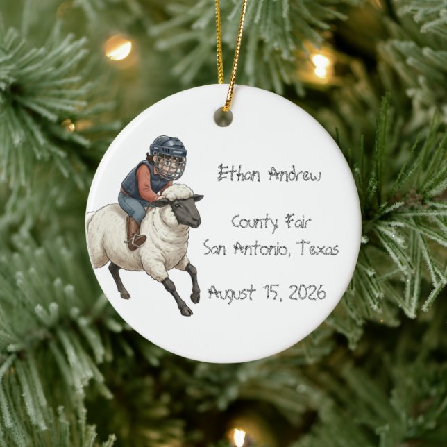 Personalised Mutton Bustin Boy  Ceramic Tree Decoration (Tree)
