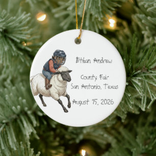 Personalised Mutton Bustin Rodeo Boy  Ceramic Tree Decoration