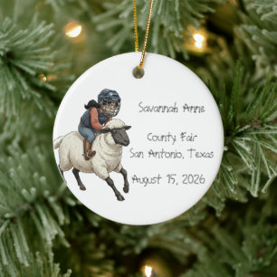 Personalised Mutton Bustin Rodeo Girls Ceramic Tree Decoration