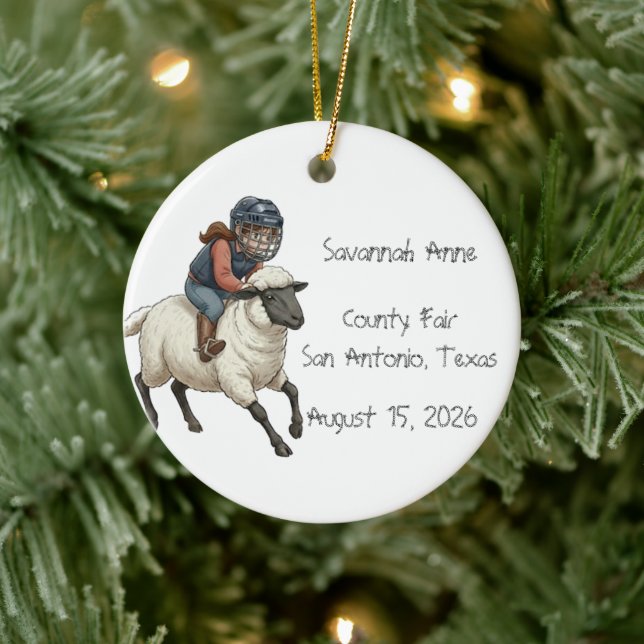 Personalised Mutton Bustin Rodeo Girls Ceramic Tree Decoration (Tree)