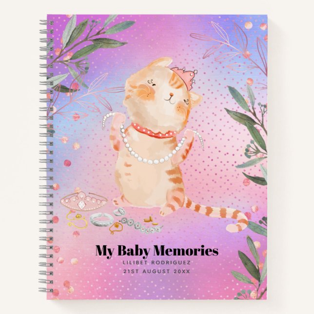 Personalised My Baby Memories Princess Kitten Lili Notebook (Front)