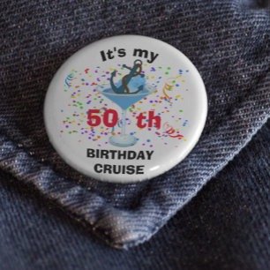 Personalised My Birthday Cruise Cocktail Anchor 10 Cm Round Badge