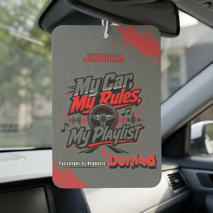 Personalised My Car My Rules Playlist Red Black Air Freshener