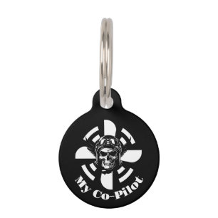 Personalised My Co-Pilot, Skull Pilot, Minimalist Pet Tag