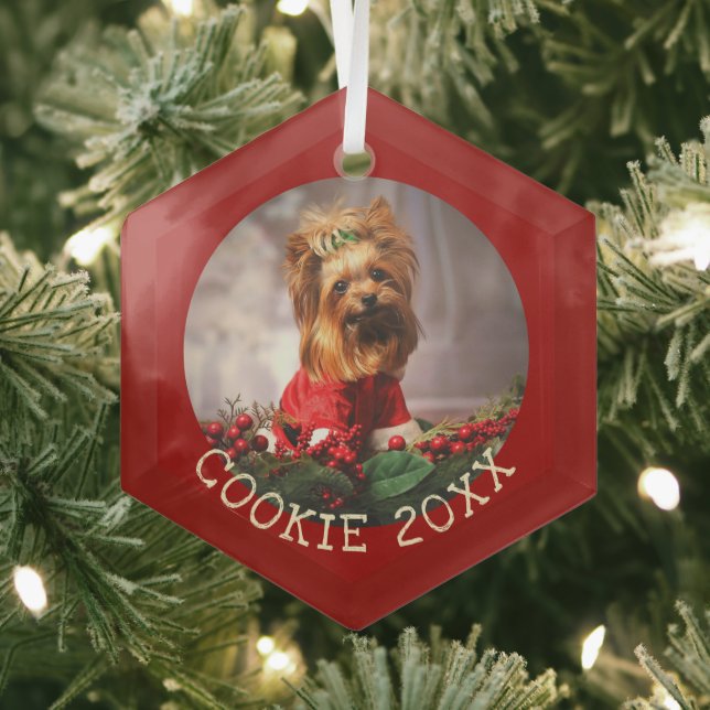Personalised My First Christmas Dog Keepsake Pet Glass Tree Decoration (Insitu)