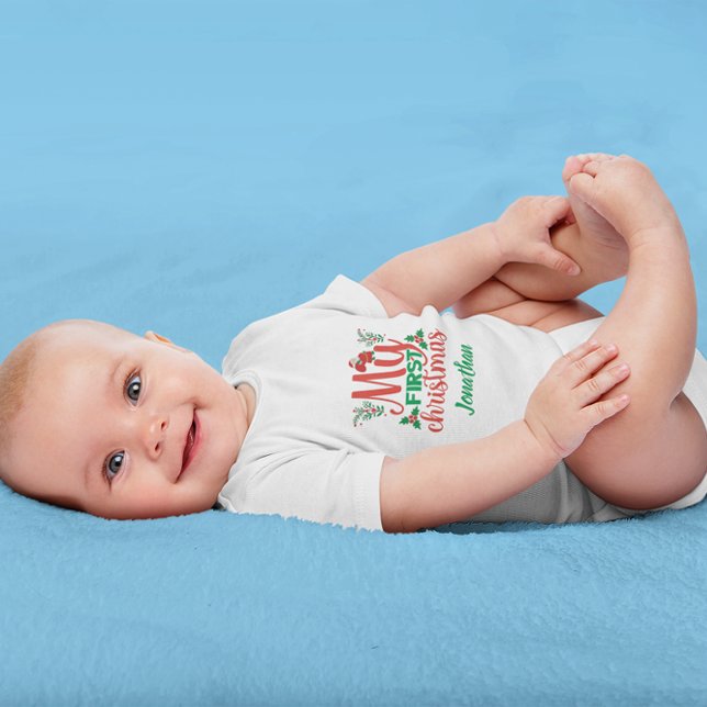 Personalised My First Christmas Holly Santa Clause Baby Bodysuit (Creator Uploaded)