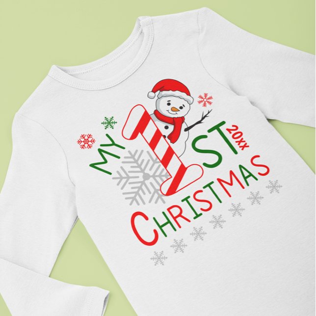 Personalised My First Christmas Outfit Snowman  Baby Bodysuit (Personalized My First Christmas Outfit Snowman Baby Bodysuit)