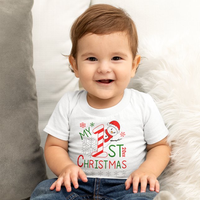 Personalised My First Christmas Outfit Snowman  Baby T-Shirt (Personalized My First Christmas Outfit Snowman Baby T-Shirt)