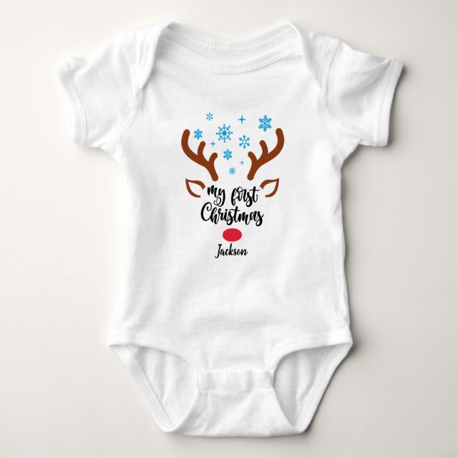 Personalised My First Christmas reindeer Baby Body Bodysuit (Front)