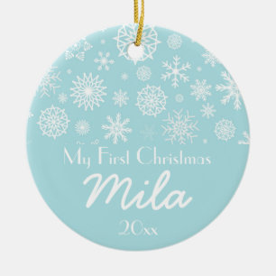 Personalised My First Christmas Winter Snowflake 1 Ceramic Tree Decoration
