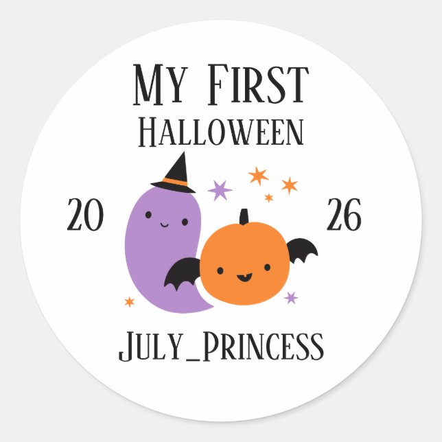 Personalised My First Halloween Ornament Classic Round Sticker (Front)