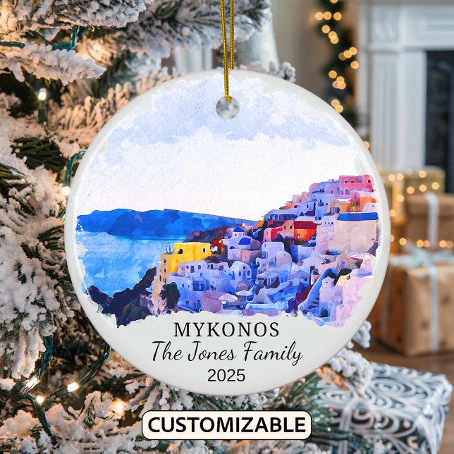 Personalised Mykonos Ornament, Greece Ceramic Tree Decoration (Creator Uploaded)