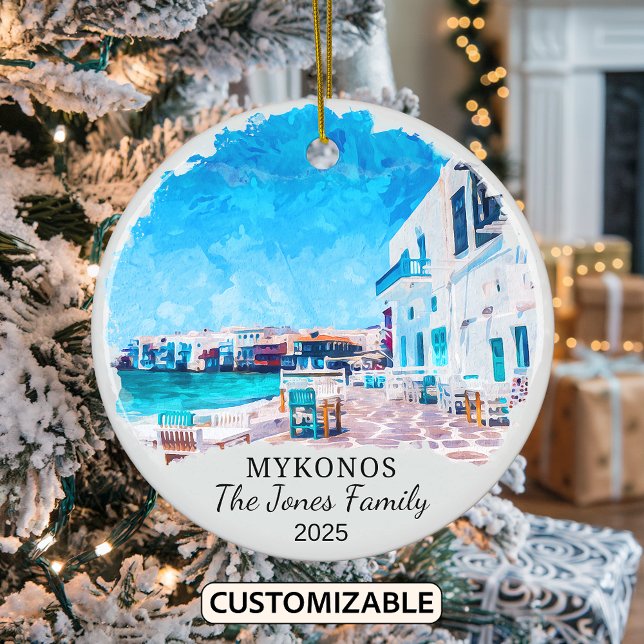 Personalised Mykonos Ornament, Greece Ceramic Tree Decoration (Creator Uploaded)