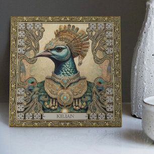 Personalised Mystical Peacock Jewelled Splendour Tile