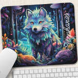 Personalised Mystical Wolf Pup  Mouse Pad<br><div class="desc">Transform your workspace into an enchanted forest with this personalised mouse pad featuring an adorable wolf pup surrounded by glowing flora. The mystical scene, full of vibrant colours and intricate details, creates a captivating atmosphere for your work or play. Add a personal touch with your name or a special message....</div>