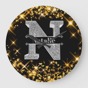 Personalised N Initial Silver Monogram Your Name Large Clock