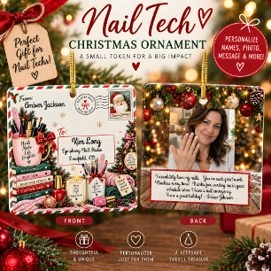 Personalised Nail Tech Christmas Postcard Photo Ceramic Ornament