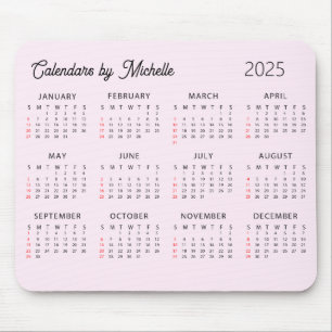 Personalised Name 2025 Calendar Pink custom      Mouse Pad