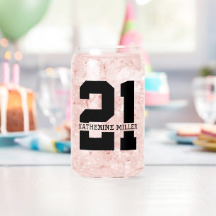 Personalised Name 21st Birthday Modern  Can Glass