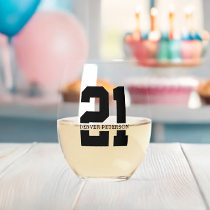 Personalised Name 21st Birthday Modern  Stemless Wine Glass