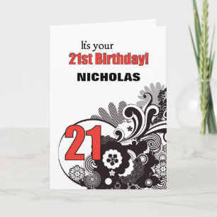 Personalised Name 21st Birthday Religious Swirls Card