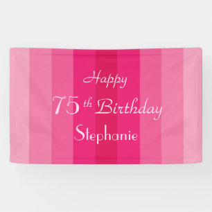 Personalised Name 75th Birthday Pink Stripe Banner