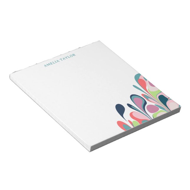 Personalised Name Abstract Floral Blue Home Office Notepad (Angled)