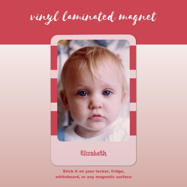 Personalised name add photo with pink stripes magnet (Creator Uploaded)