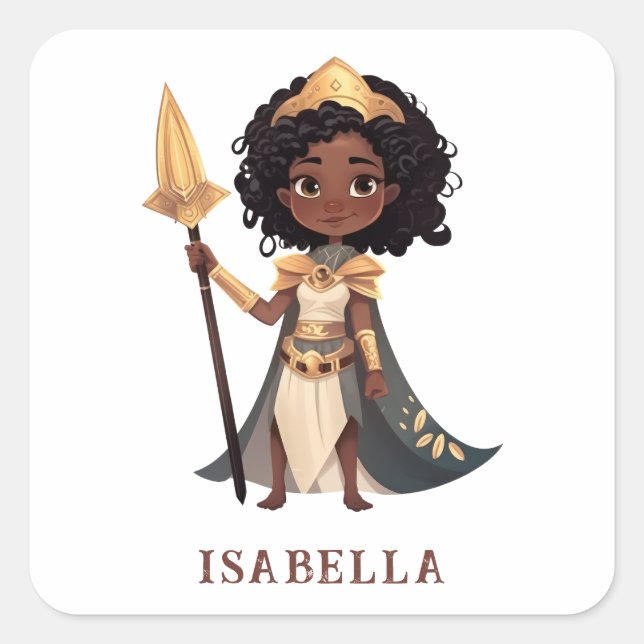 Personalised Name African Little Knight Warrior Square Sticker (Front)